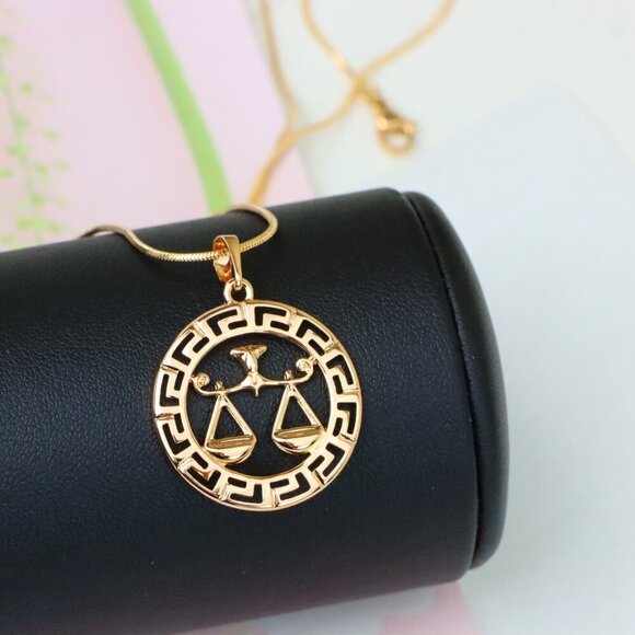 "Libra Zodiac Sign Rose Gold Pendant in Gold Plated Brass, XPPT1334 - Picture 5 of 13